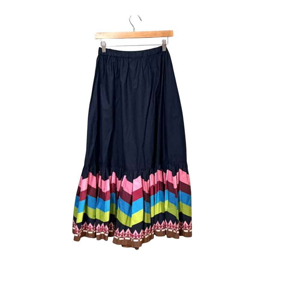 La DoubleJ Navy Multi Color Chevron Tiered Maxi Skirt Made in Italy